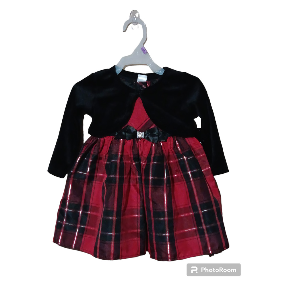George Baby Red Black Gold Plaid Holiday Dress 12M NWT